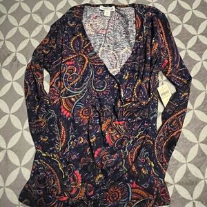 Coldwater Creek Multicolor Paisley V-Neck Blouse